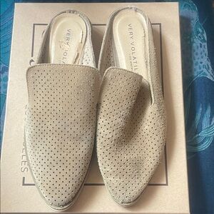 Very Volatile Taupe Perforated Suede Slip-On Mules